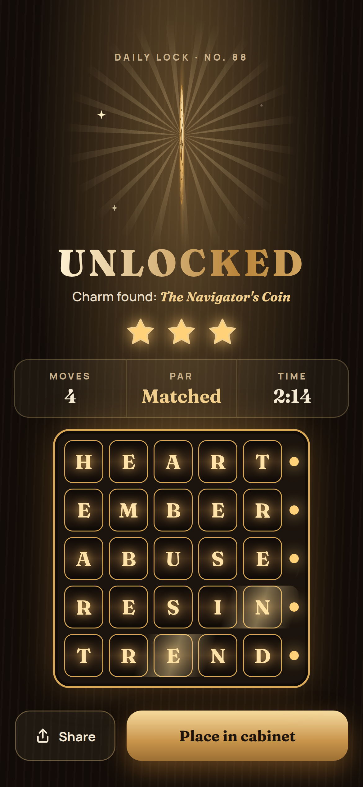 A solved lock with three stars